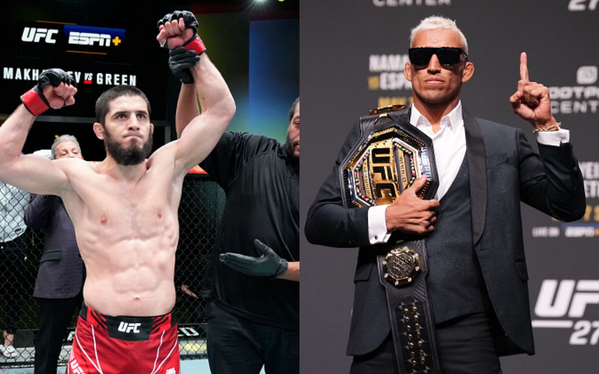 Islam Makhachev (left) and Charles Oliveira (right) (Images via Getty)