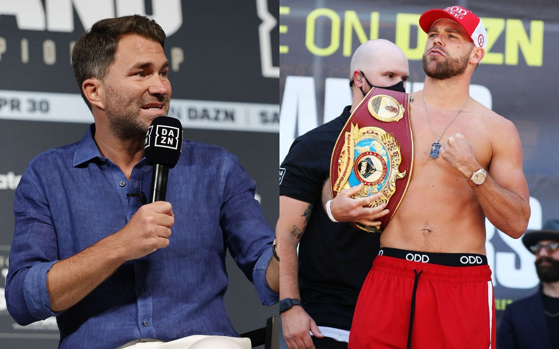 Eddie Hearn (L) has revealed that Billy Joe Saunders (R) will return later this year.