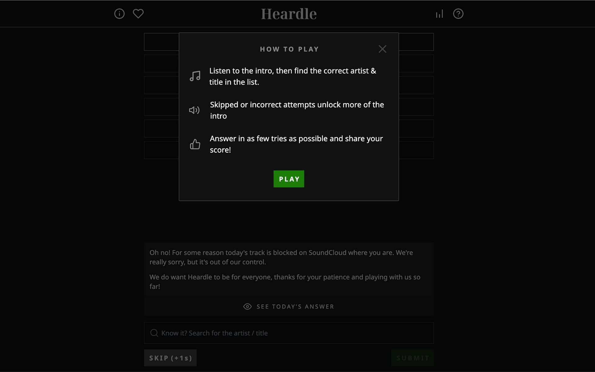 Instructions on how to play Heardle (Image via Heardle.com)