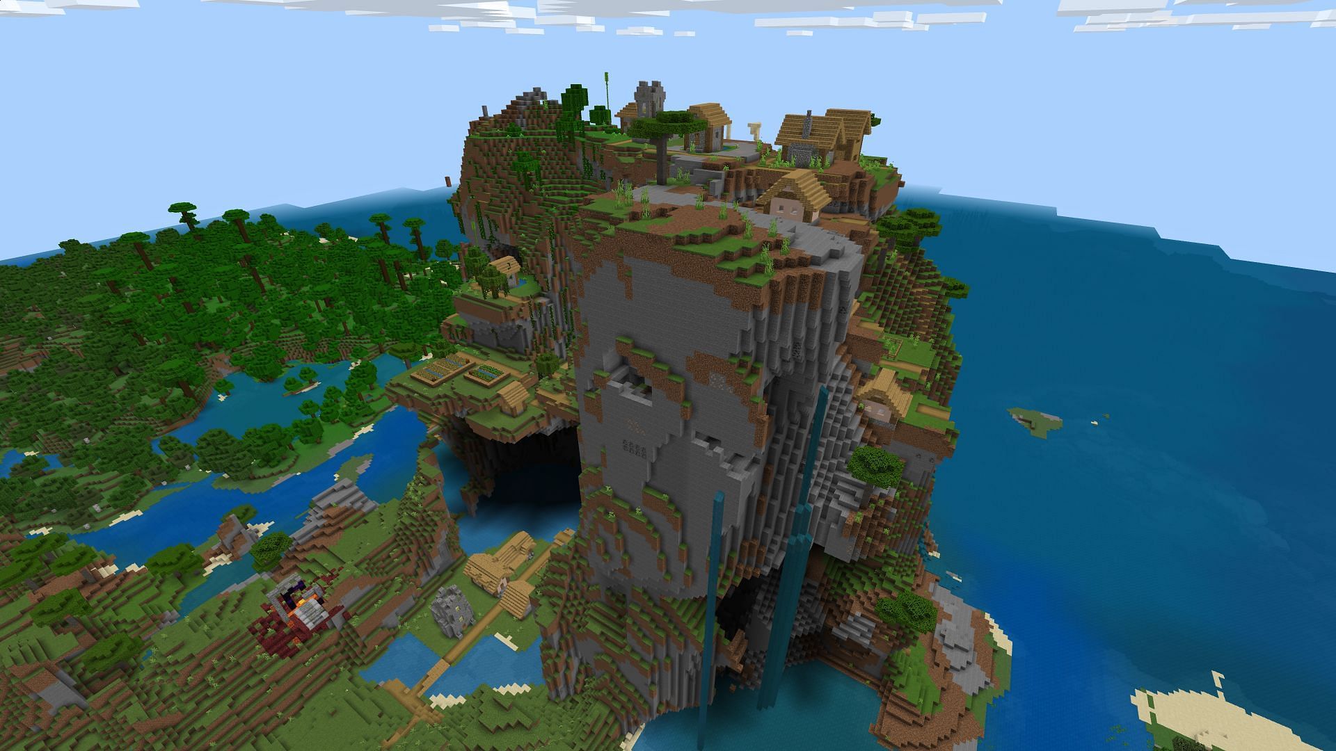 The layered mountain plains village (Image via Minecraft)