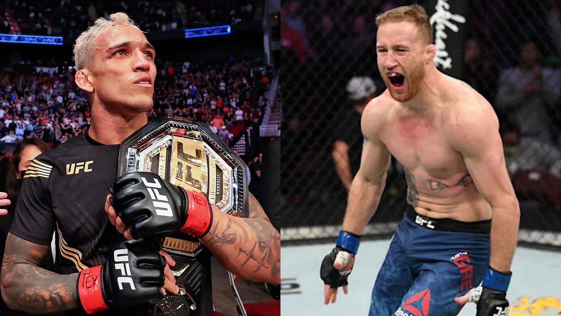 Charles Oliveira (left) and Justin Gaethje (right)