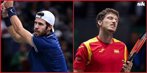 Karen Khachanov (L) and Pablo Carreno Busta