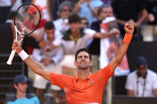 Novak Djokovic in action during the Internazionali BNL D'Italia 2022