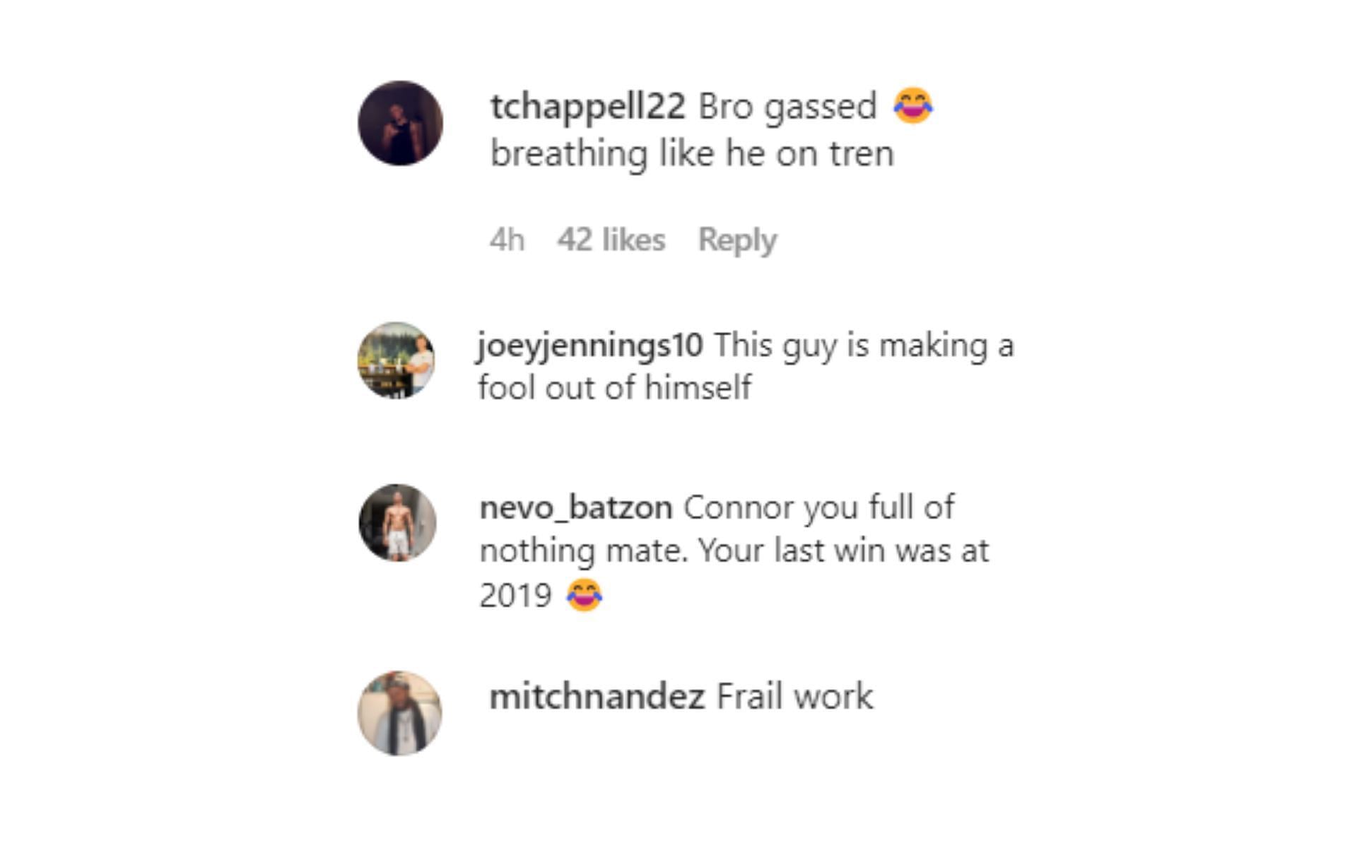 Compilation of a few remarks under Conor McGregor&#039;s post on Instagram