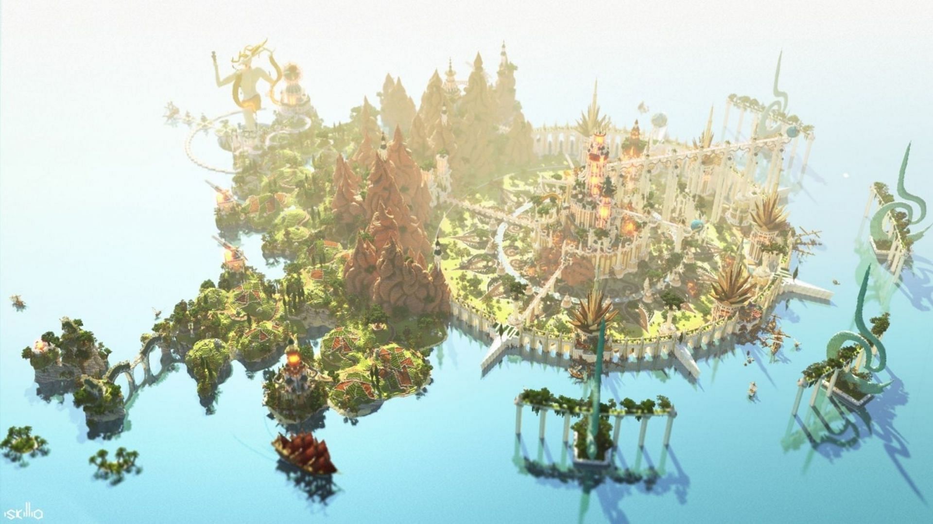 Aman is a remarkable high fantasy city build (Image via _Iskillia_/Planet Minecraft)