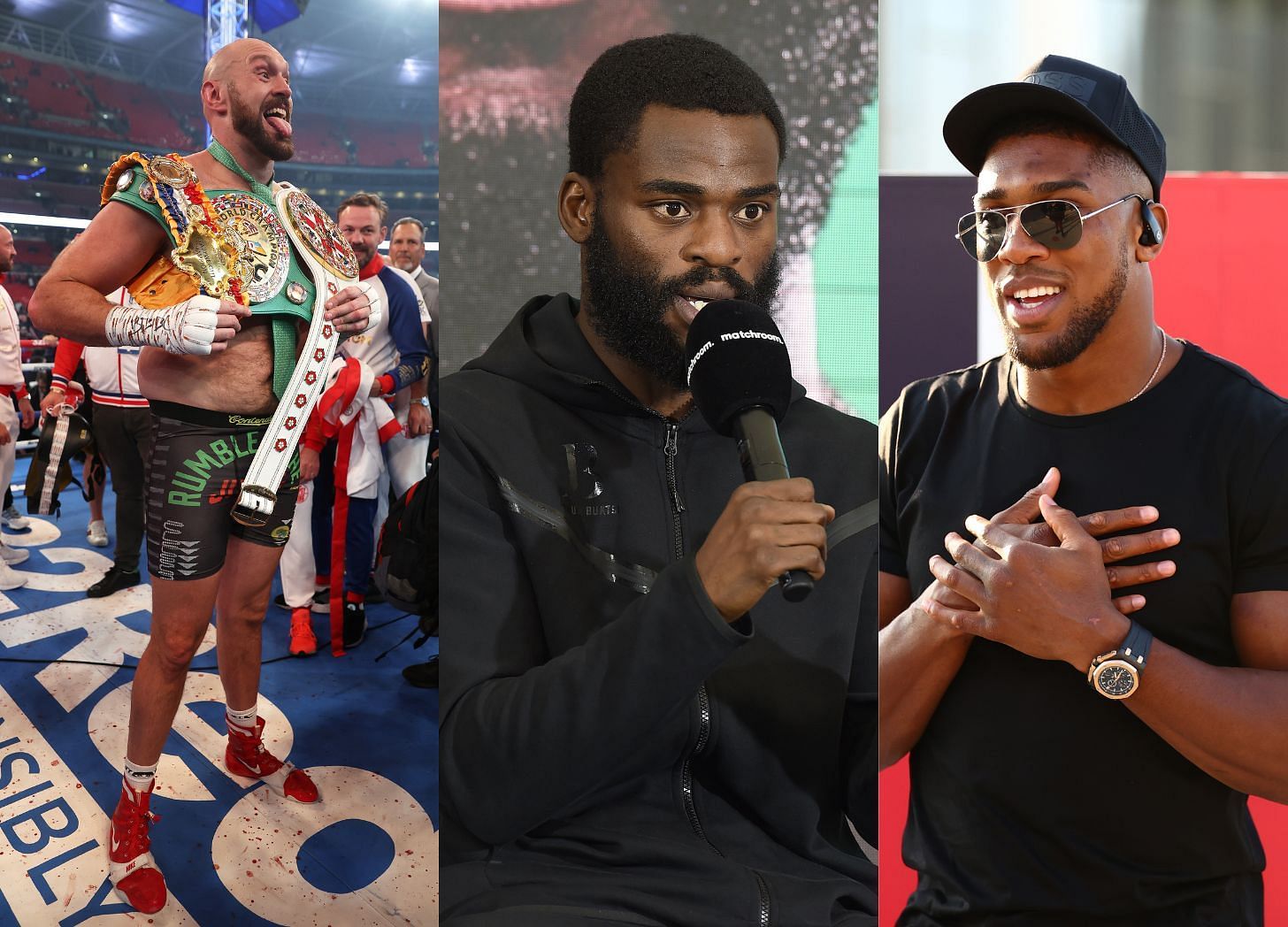 Tyson Fury (left) Joshua Buatsi (center) Anthony Joshua (right)