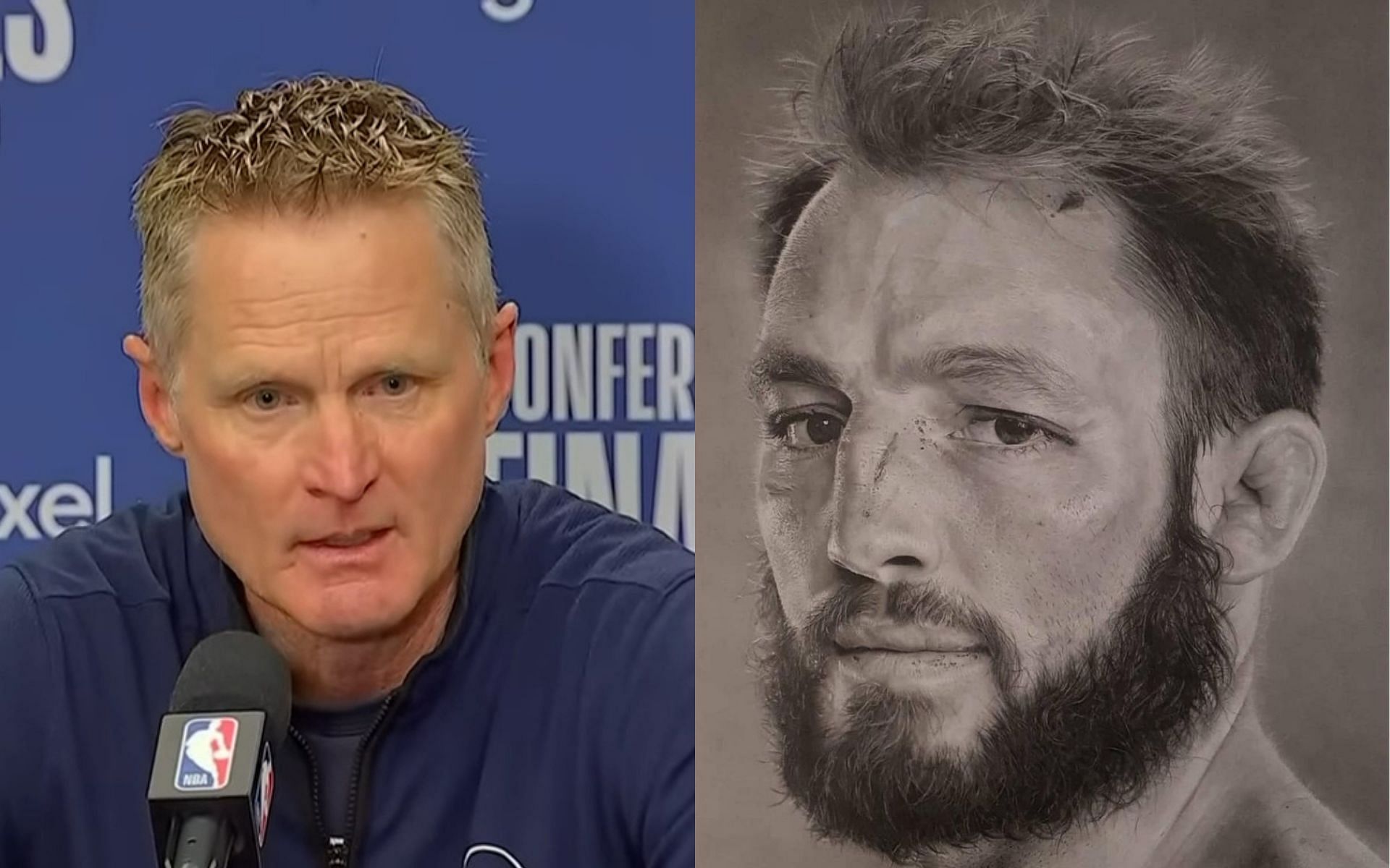 Steve Kerr (left), Brad Riddell (right) [Images via WFAA on YouTube and @bradquakeriddell on Instagram]