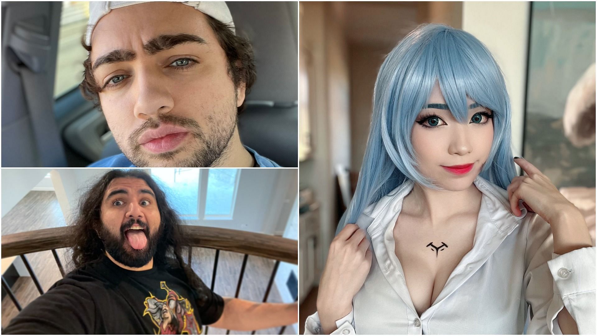 Emiru went all out while singing a System of a Down song with Esfand and Mizkif (Images via Emiru, Esfand, and Mizkif/Twitter)