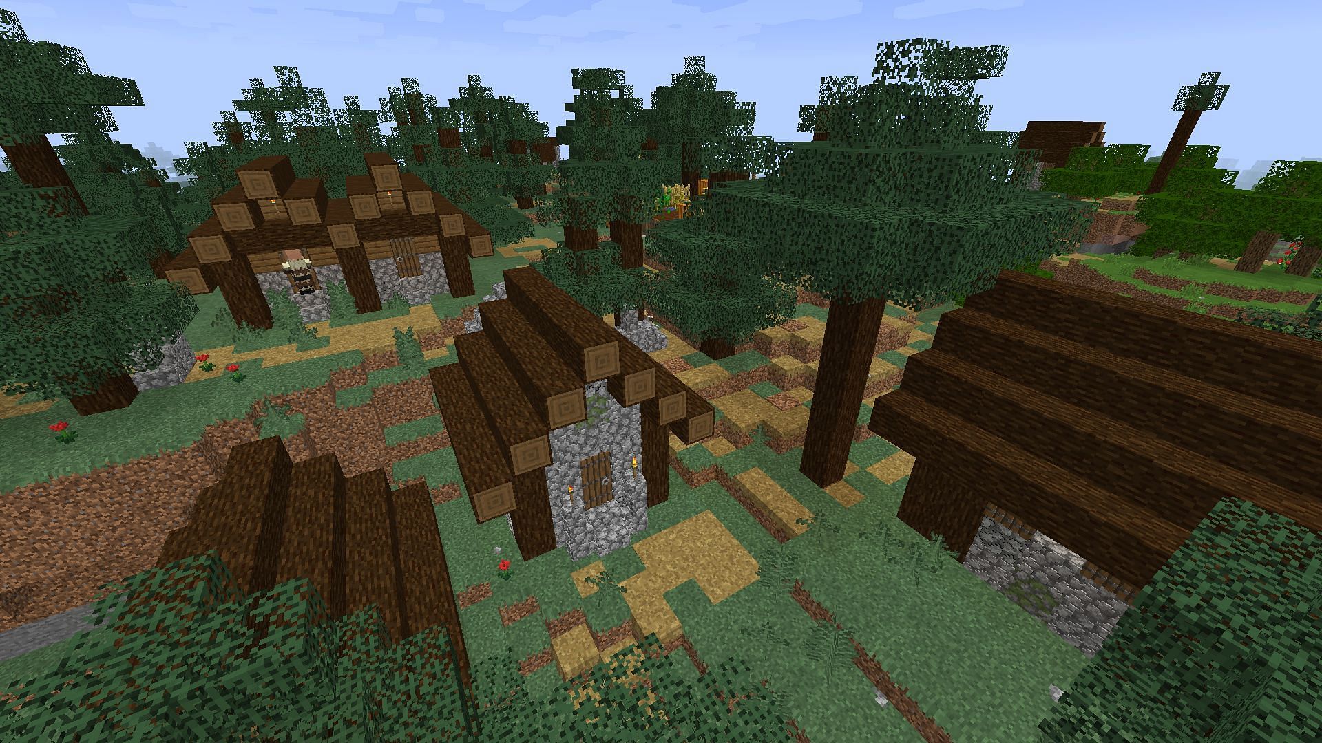 The village with the Default3D texture pack on (Image via Minecraft)