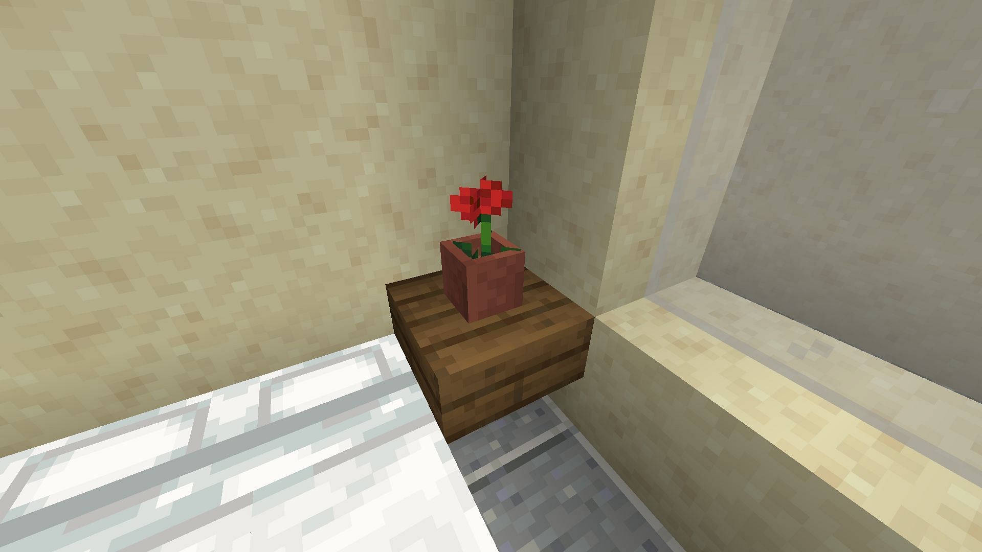 A flower pot on a side table slab (Image via Minecraft)