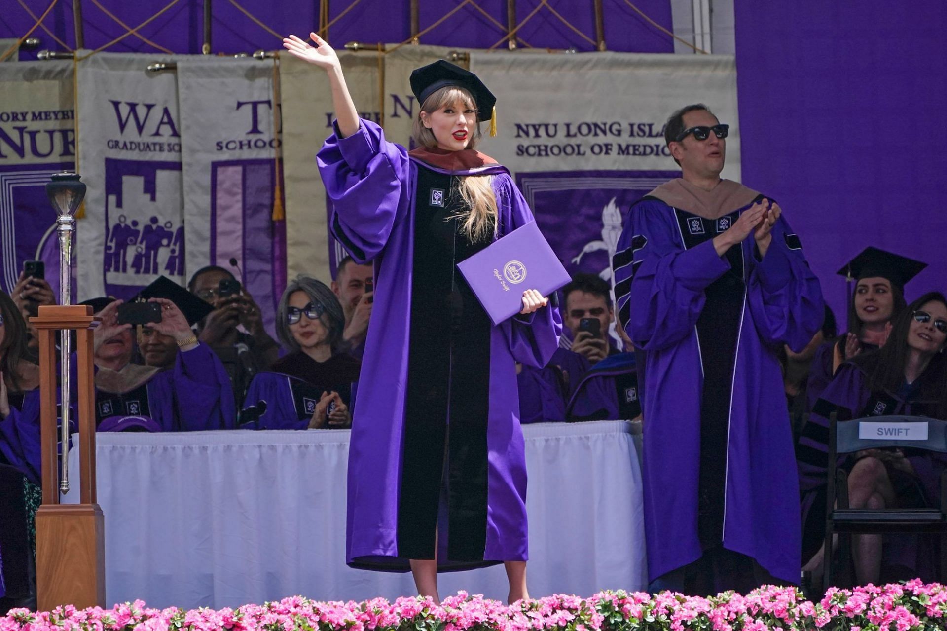 Taylor Swift was awarded an honorary doctorate in fine arts by NYU this Wednesday (Image via Seth Wenig/AP Photo)