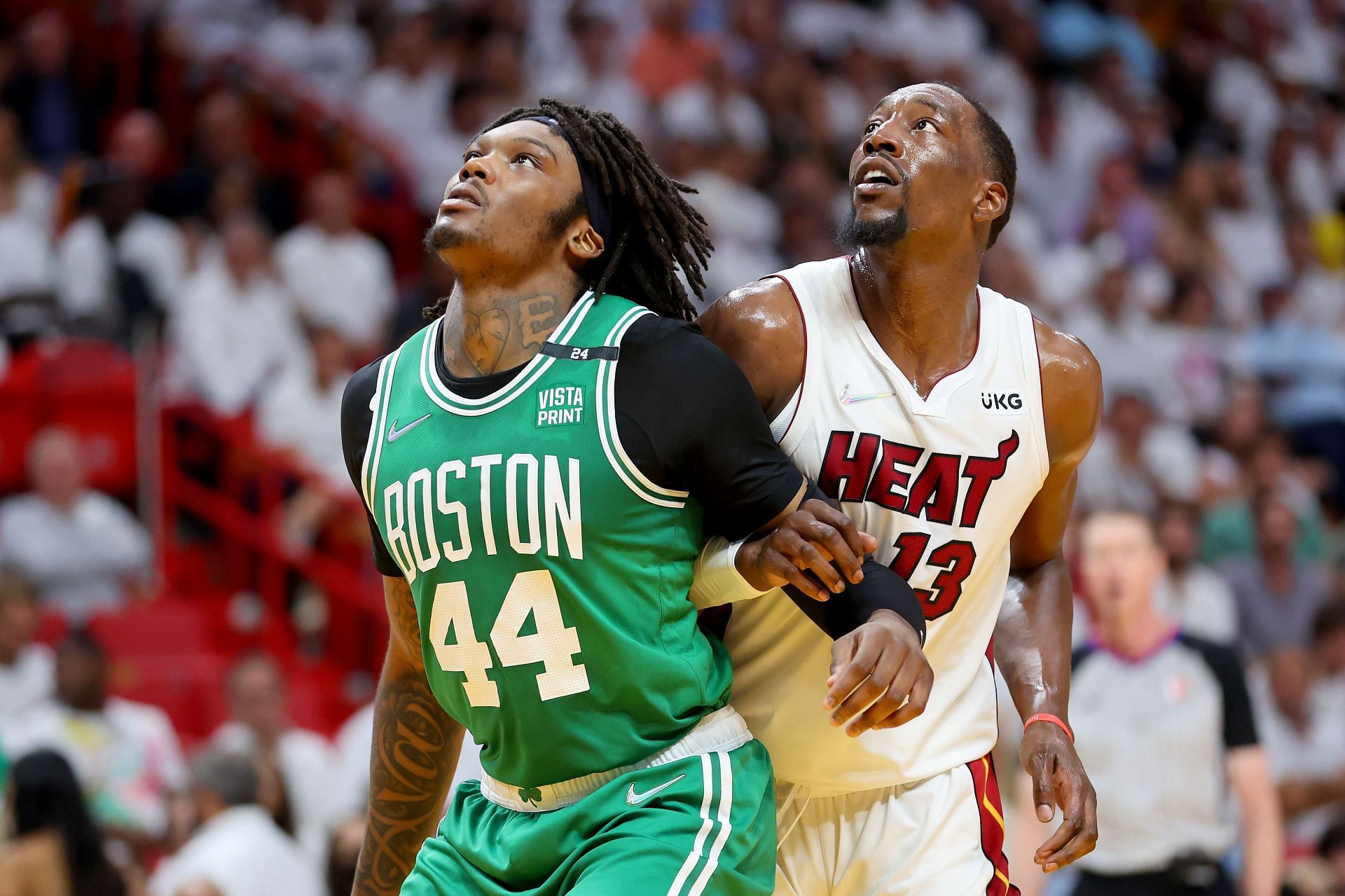 Bam Adebayo and Robert Williams contend for a rebound