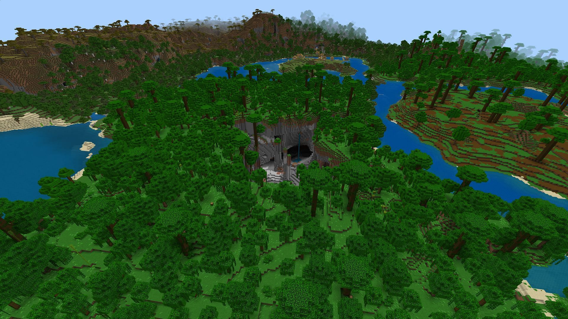The jungle with the massive hole (Image via Minecraft)