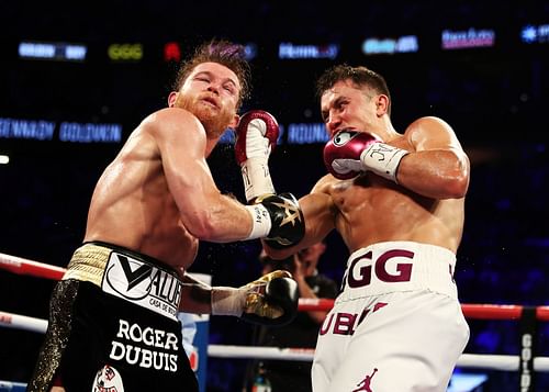 Canelo Alvarez (left) vs Gennadiy Golovkin (right) during their second fight.