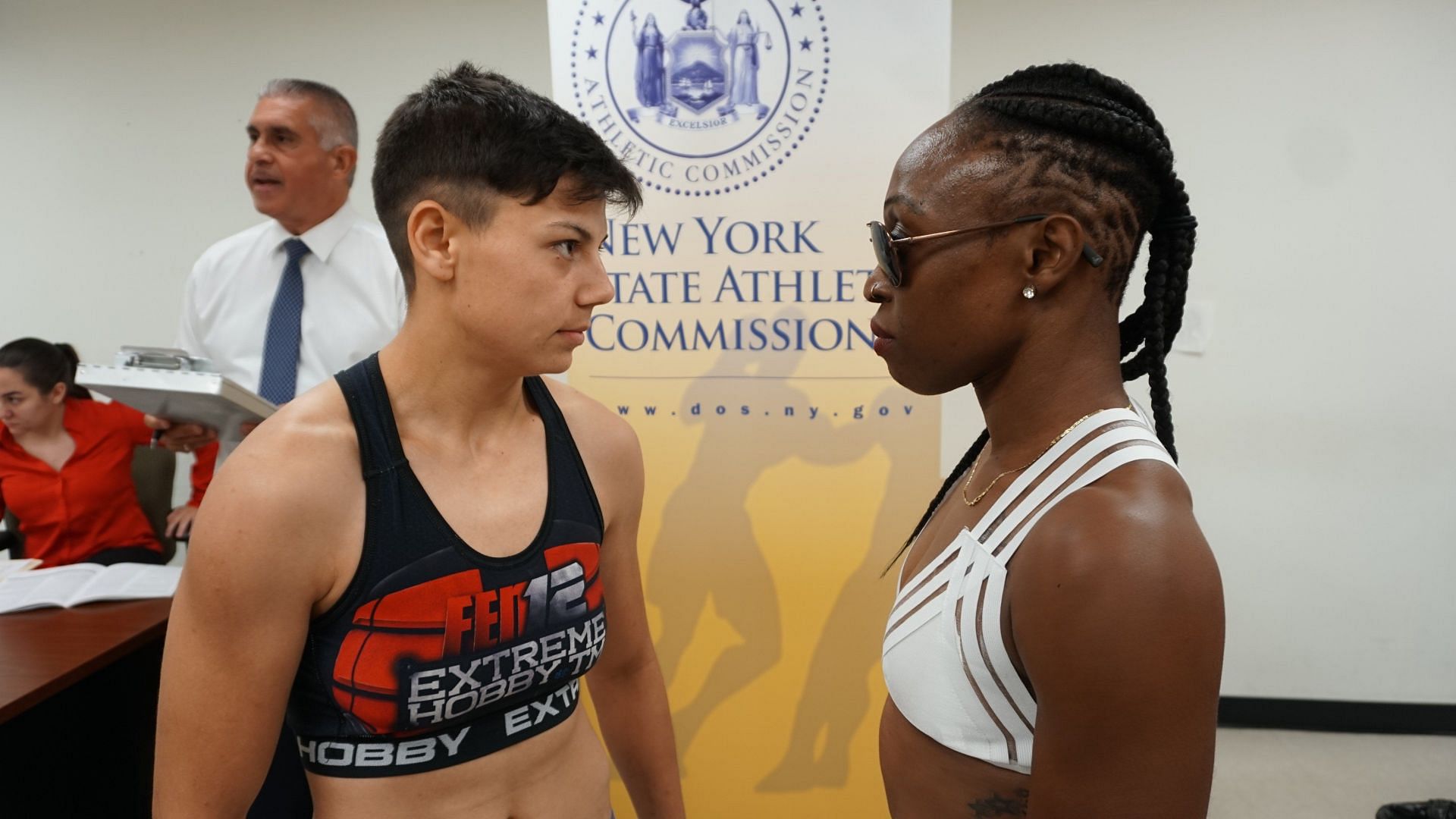 Gabriella Mezei (Left) before her fight with Ronica Jeffrey (Right) via Twitter (@UprisingNYC)