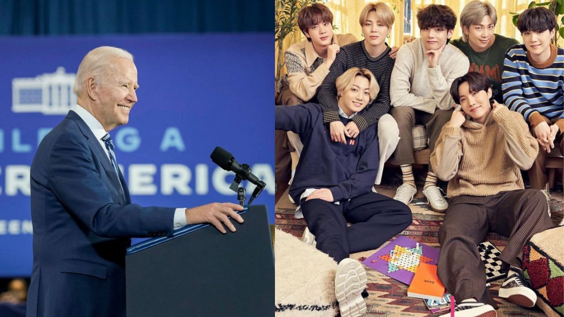 A still of Joe Biden and BTS (image via @joebiden/@labels.hybe/Instagram)