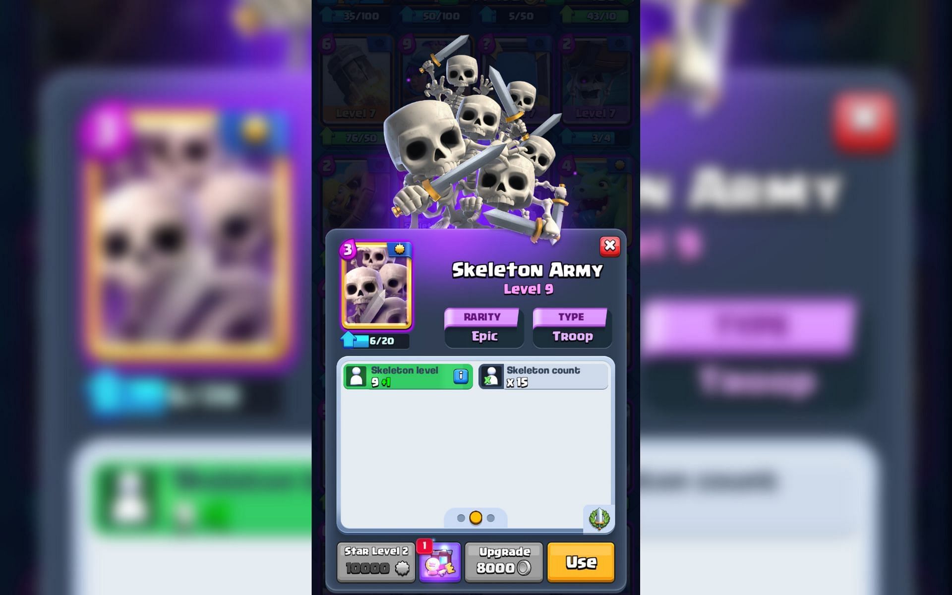 The Skeleton Army card in Clash Royale releases 15 Skeletons (Image via Sportskeeda)