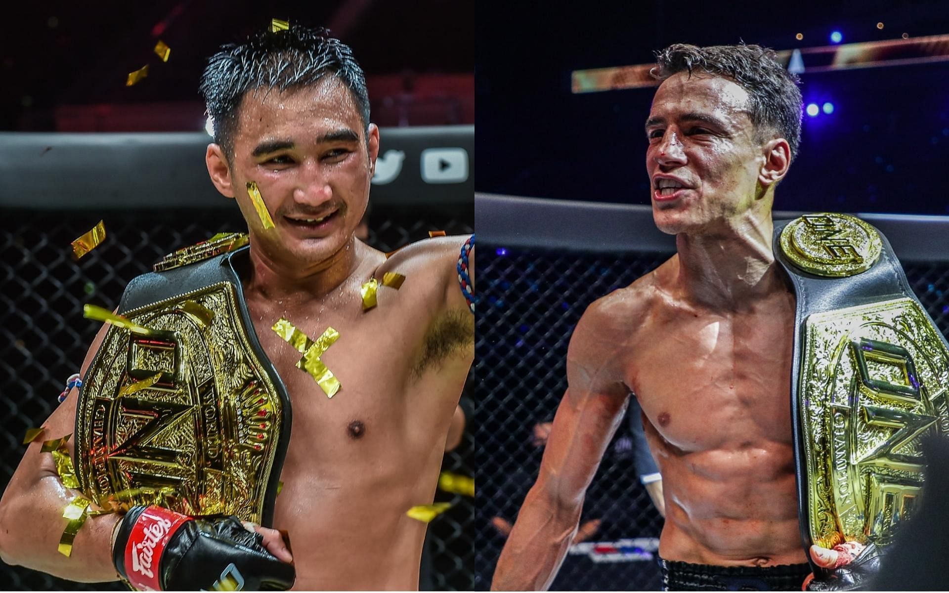 Petchmorakot Petchyindee (left) and Joseph Lasiri (right) both walk out as champion after ONE 157. [Images courtesy of ONE Championship]