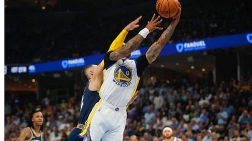 Dillon Brooks fouls Gary Payton II on the layup attempt in Game 2 [Source: The Mercury News]