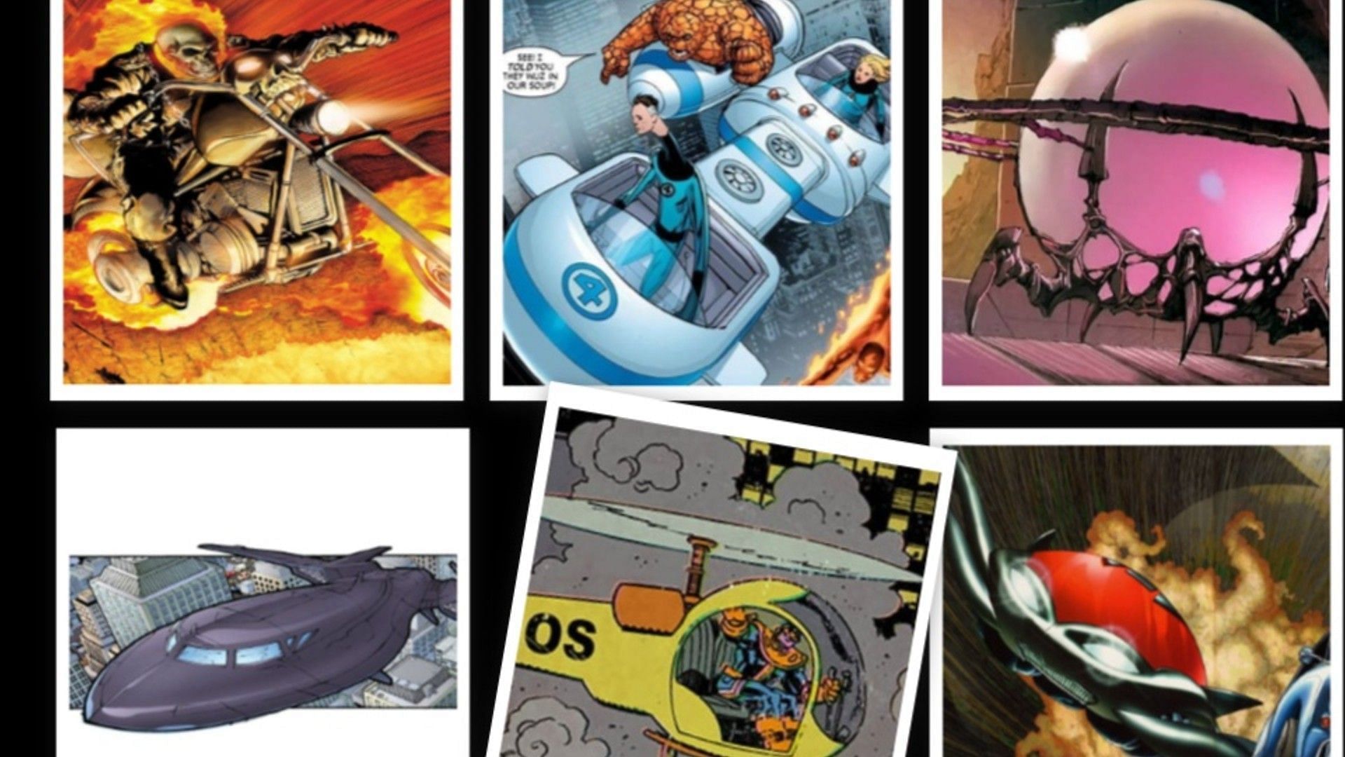 Various comic book vehicles (Images via DC and Marvel Comics)