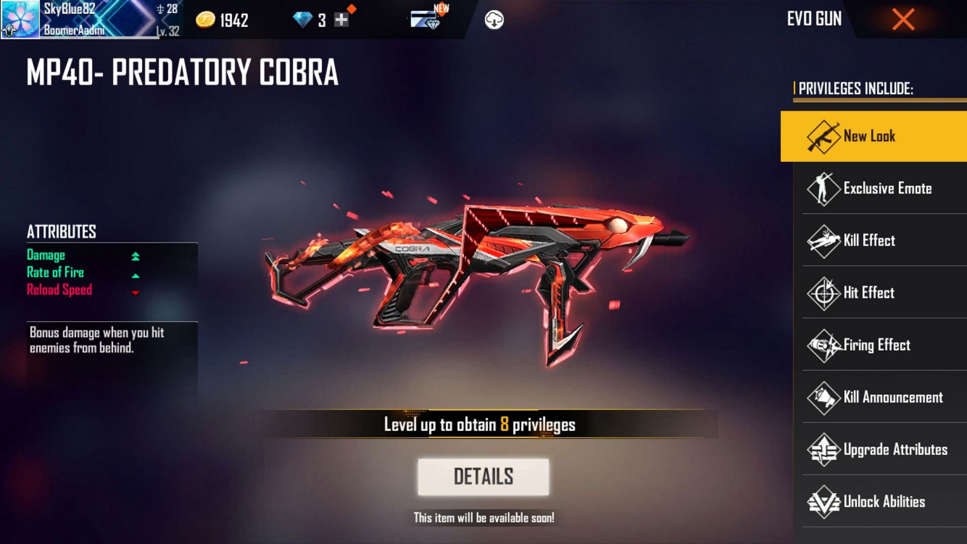 Predatory Cobra is an Evo Gun skin in the game (Image via Garena)