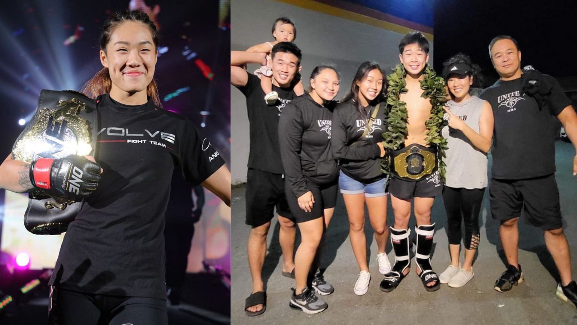 Angela Lee (left) and the Lee family (right) [Photo Credit: ONE Championship and Adrian Lee&#039;s Instagram @adrianleemma]