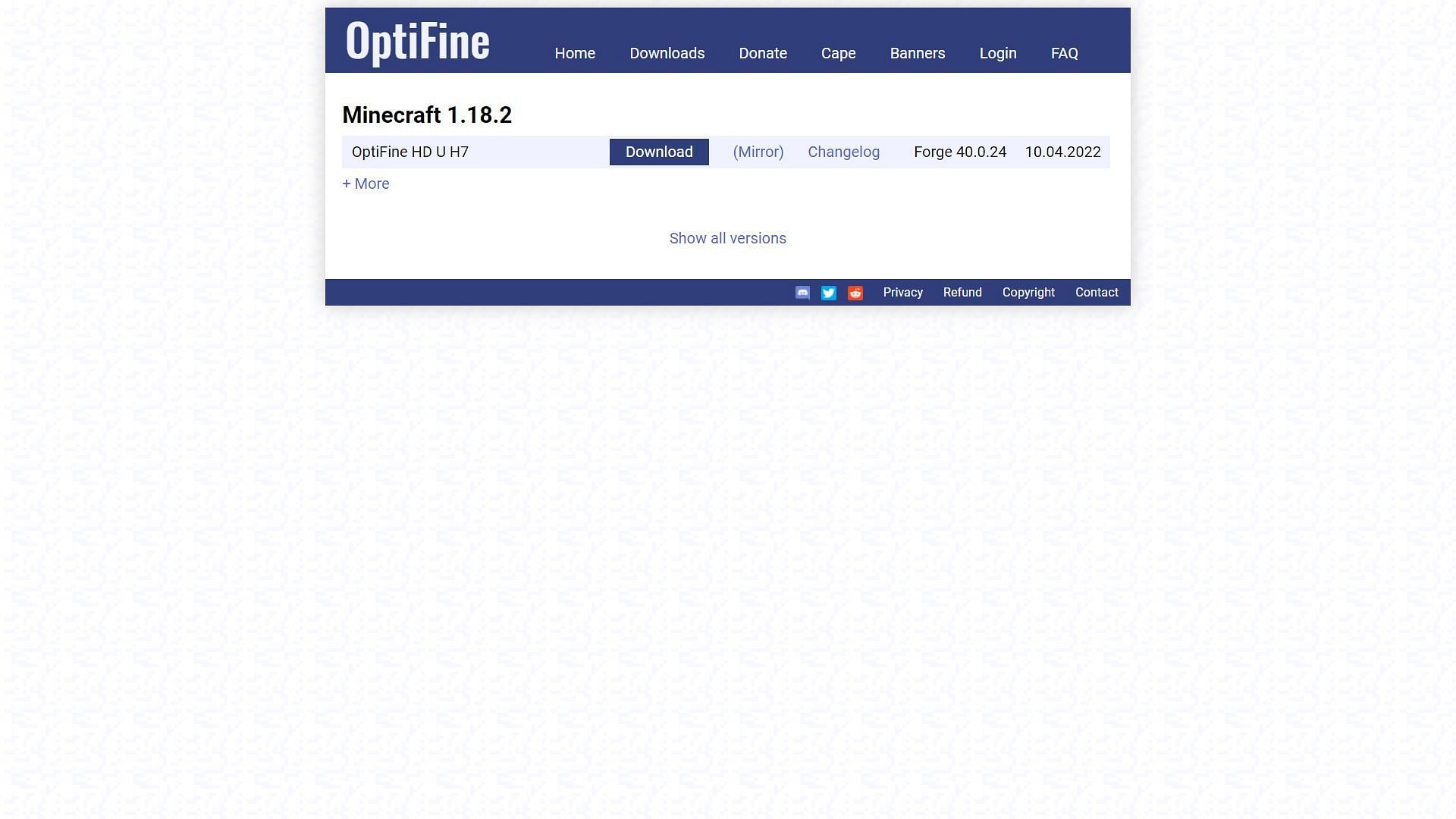 Optifine download page (Image via Sportskeeda)