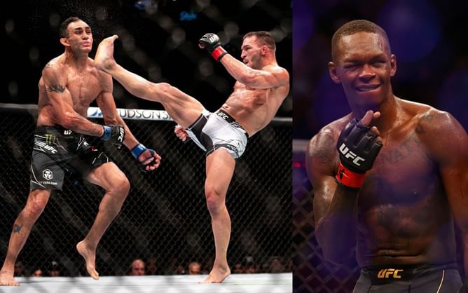 Watch: Israel Adesanya reacts to Michael Chandler's crushing knockout of Tony Ferguson