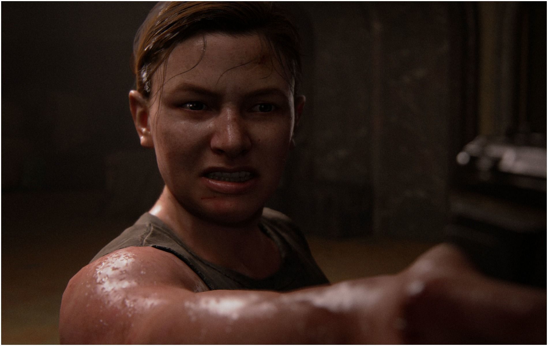 Abby points a gun at Ellie in The Last of Us Part 2 (Image via Naughty Dog)