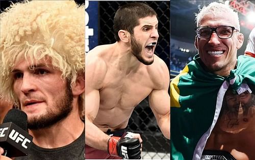 (L to R) Khabib Nurmagomedov, Islam Makhachev, and Charles Oliveira