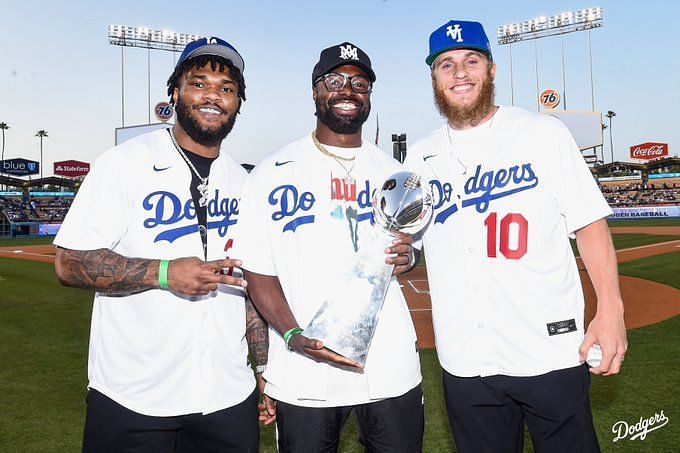 Rams in the house - Los Angeles Dodgers host Los Angeles Rams in  celebration of Super Bowl LVI victory, Cooper Kupp gets to throw the first  pitch before the game