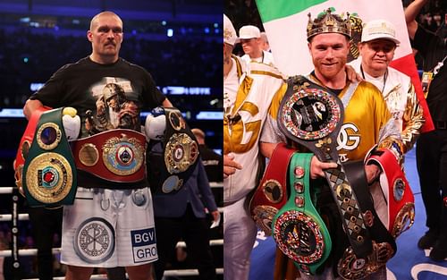 Oleksandr Usyk (L) has revealed that he'd be down to fight Canelo Alvarez (R) in the future.