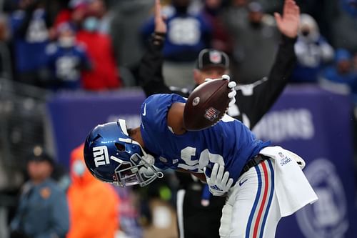 New York Giants wide receiver Darius Slayton takes a bow