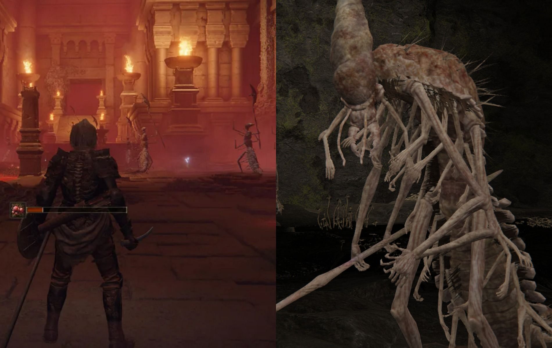 Lesser Kindred of Rot have human arms and feet grafted on to them in Elden Ring (Images via FromSoftware)