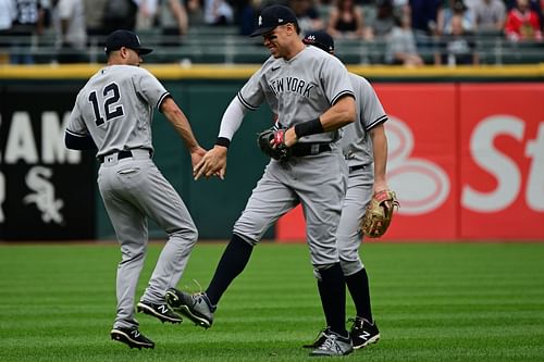 The New York Yankees celebrate their win