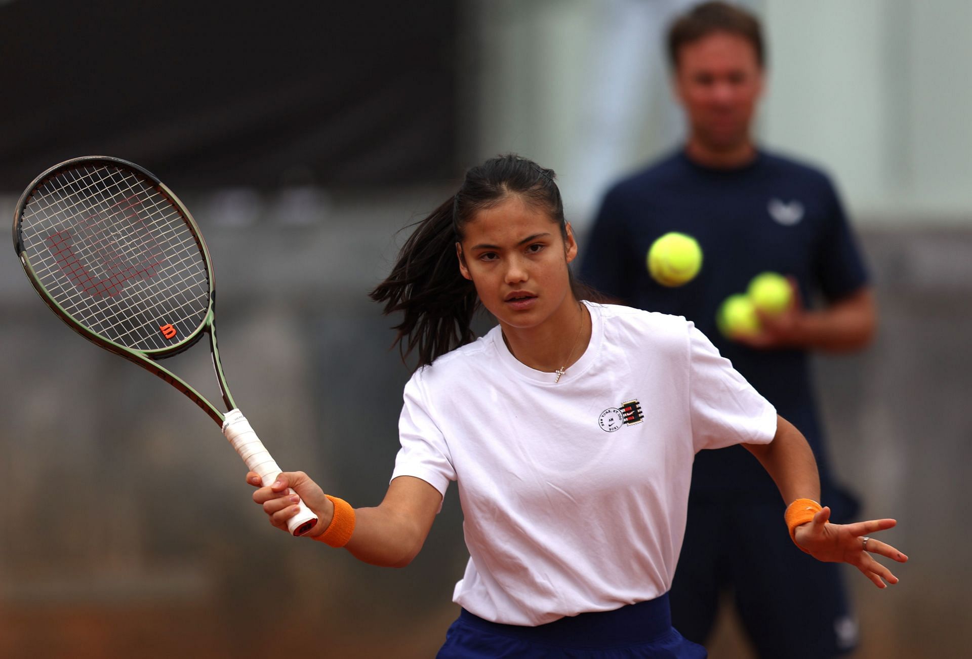 Emma Raducanu during a practice session ahead of Internazionali BNL D'Italia 2022