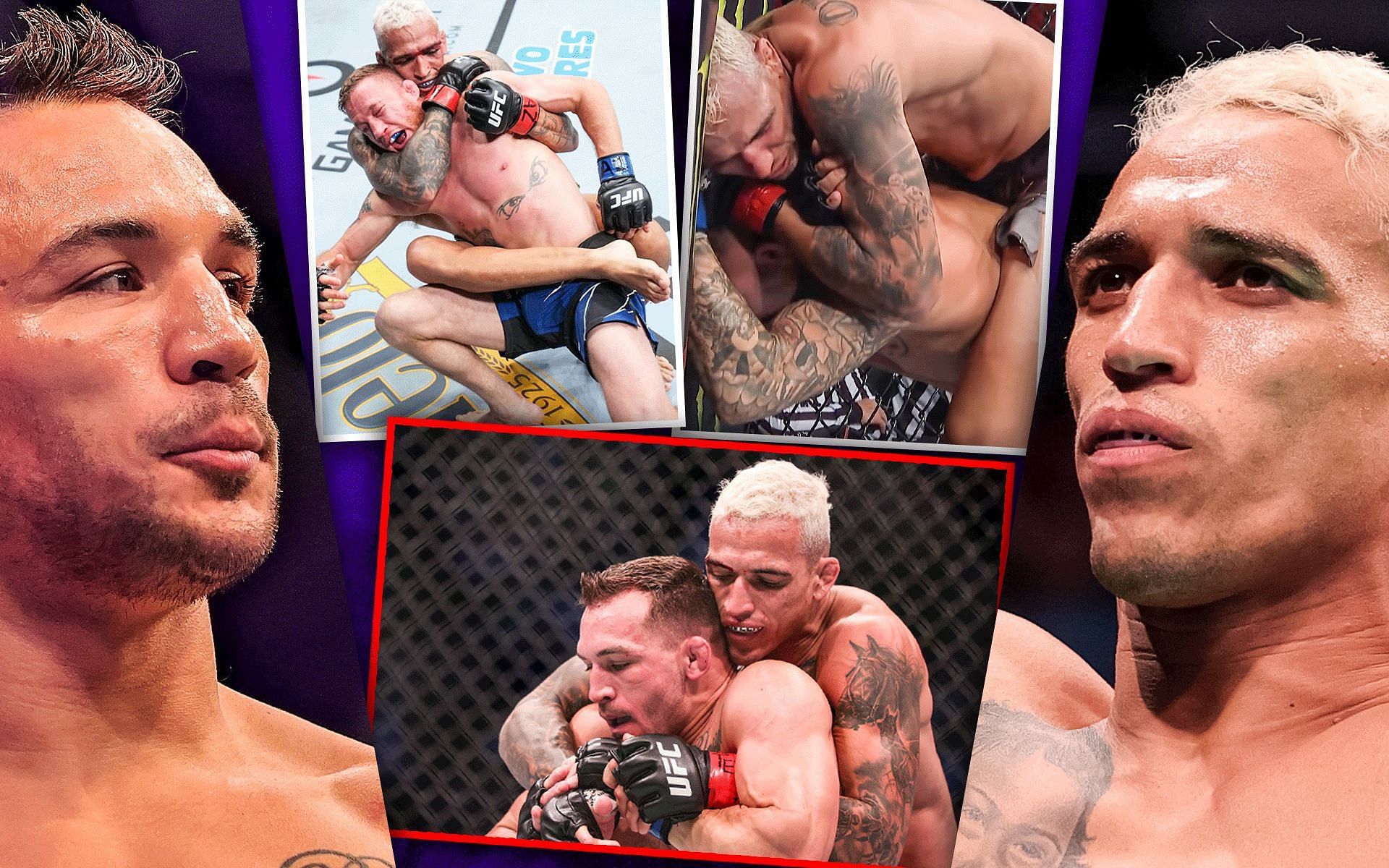 (From L to R) - Michael Chandler, Gaethje vs. Oliveira, Poirier vs. Oliveira, Chandler vs. Oliveira, Charles Oliveira [Images via @ufc on Instagram and YouTube]