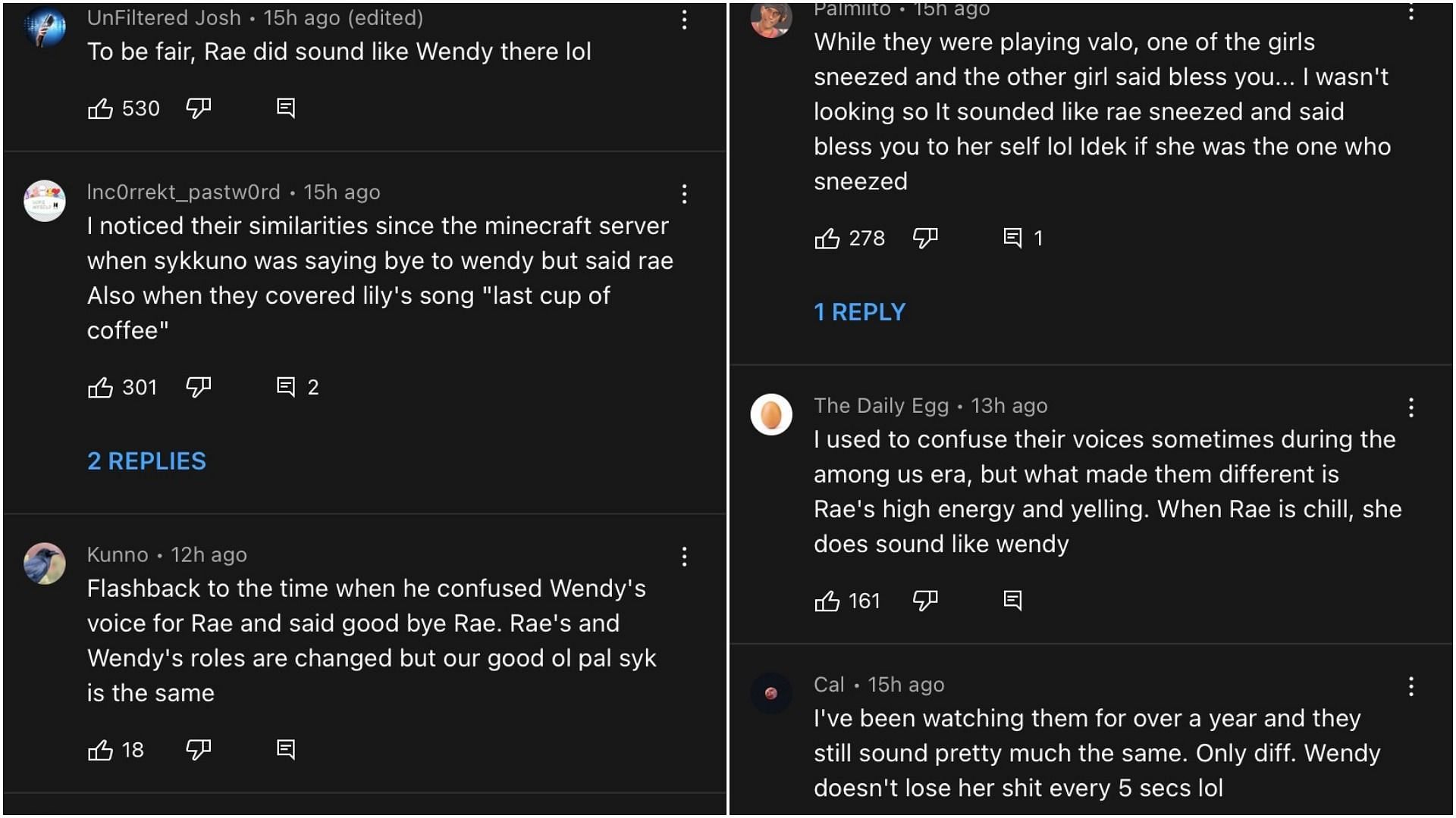 Fans said they also have a hard time telling Rae and Wendy&#039;s voices apart (Images via YouTube)