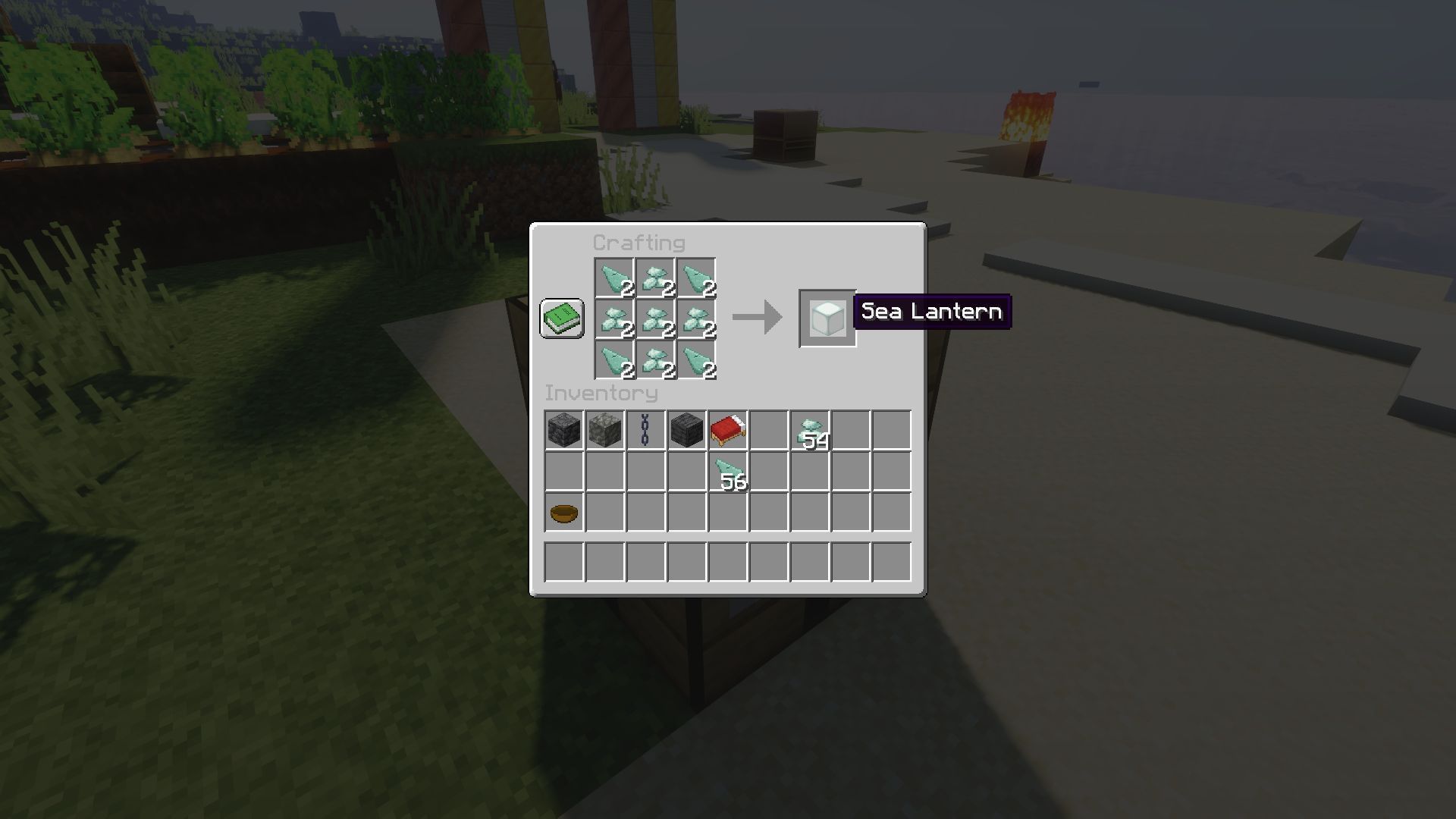 The crafting recipe for sea lanterns (Image via Minecraft)