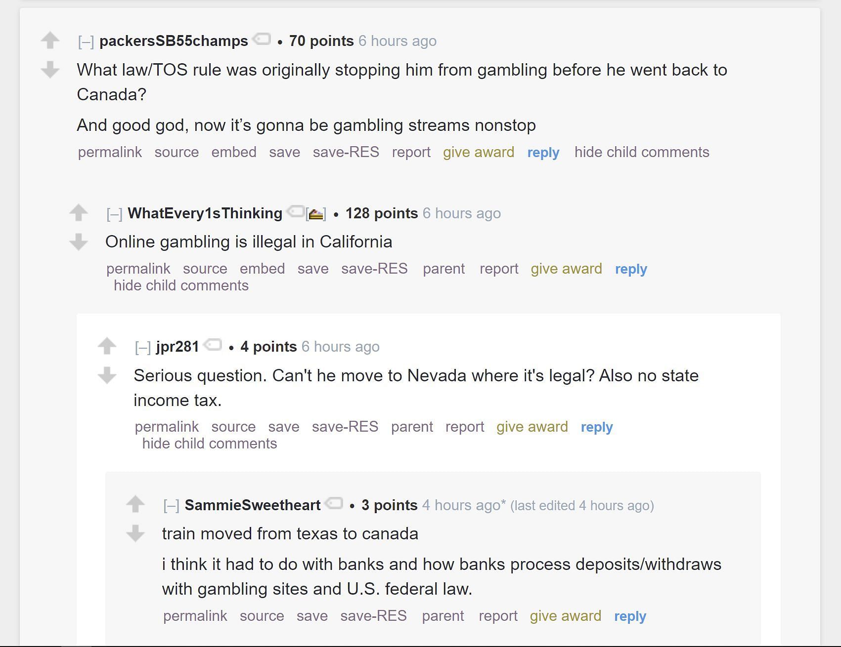 Fans discussing law and policies surrounding gambling in North America 1/2 (Image via r/LivestreamFail. Reddit)