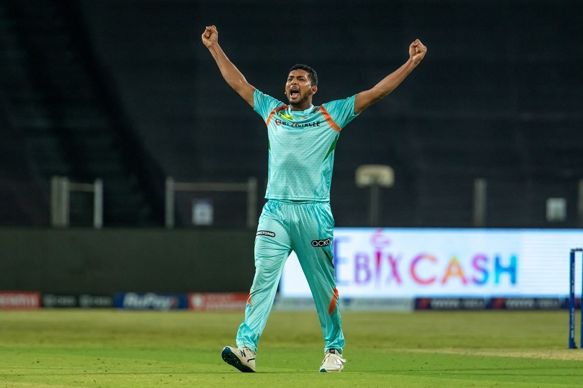 Mohsin Khan celebrates a wicket. Image Credits: IPL/BCCI.