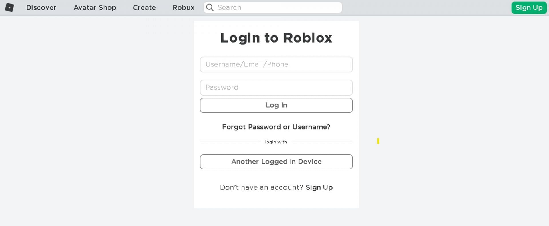 Login page of the platform (Image via Roblox)