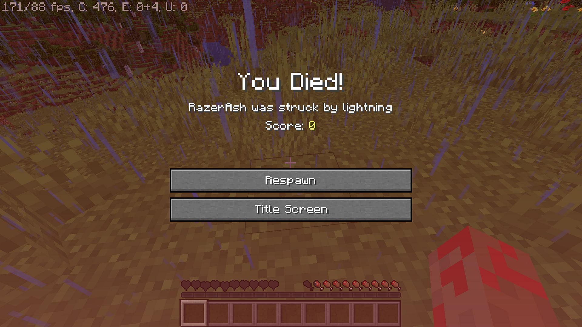 The death message that is displayed when players die from lightning (Image via Minecraft)