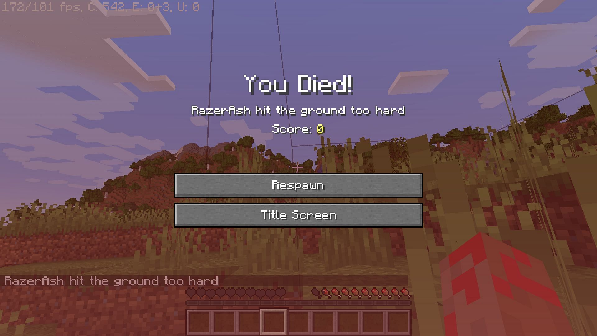 Message after a death from using the Ender Pearl incorrectly (Image via Minecraft)