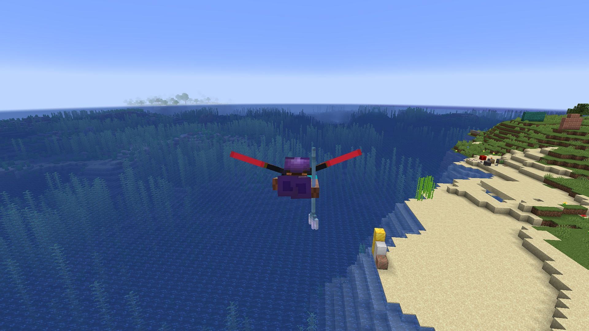 A player using the riptide enchantment to start flying with an elytra (Image via Minecraft)