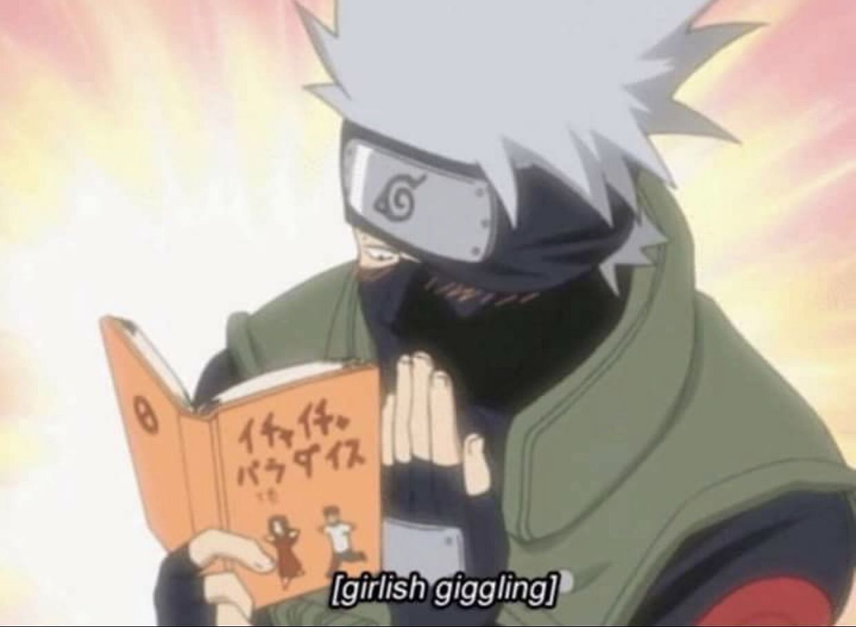 Kakashi reading an inappropriate novel (Image via Pierrot)