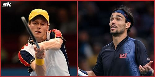 Jannik Sinner (L) and Fabio Fognini