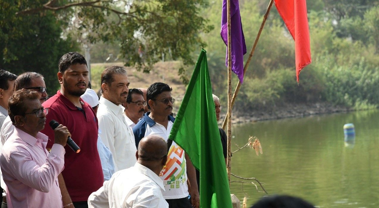 Maharashtra Sports Minister Sunil Kedar inaugurates National Open Water Swimming Championship at the Ambazari Lake in Nagpur. (Pic credits: JD Sports Foundation)