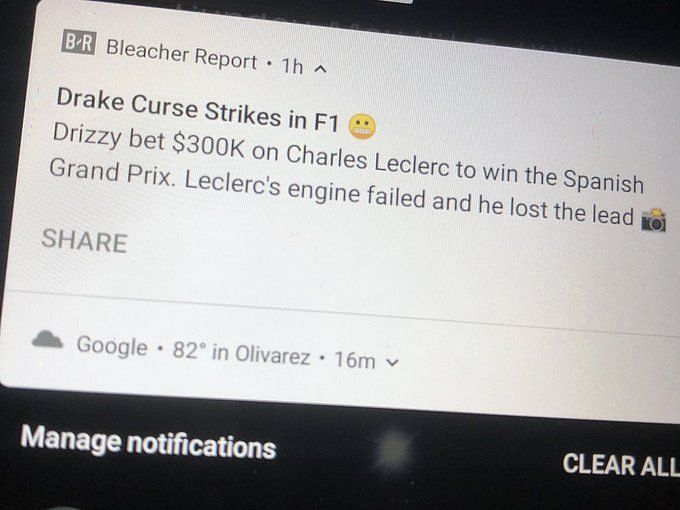 Drake loses $230K on F1 driver Charles Leclerc crypto bet