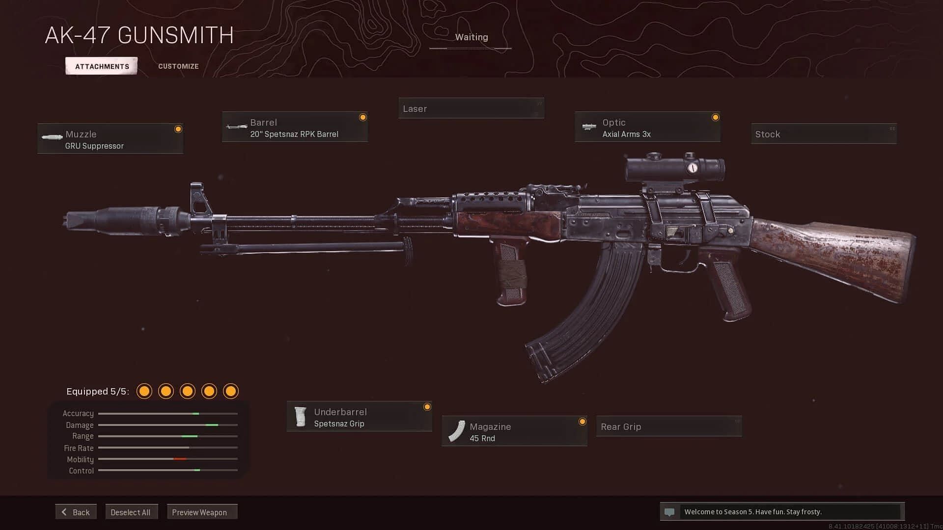 Head to the Gunsmith page for the AK-47 and give it these attachments (Image via Activision)